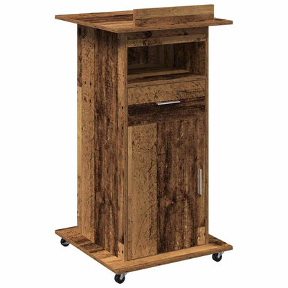 Podium met lade met plank Oudhout 55 x 55 x 107 cm Bewerkt hout