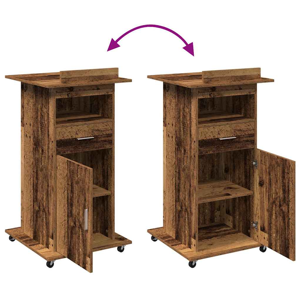 Podium met lade met plank Oudhout 55 x 55 x 107 cm Bewerkt hout