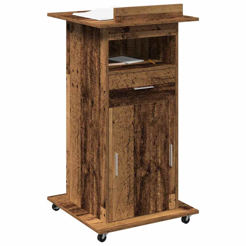 Podium met lade met plank Oudhout 55 x 55 x 107 cm Bewerkt hout