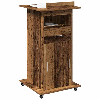 Podium met lade met plank Oudhout 55 x 55 x 107 cm Bewerkt hout