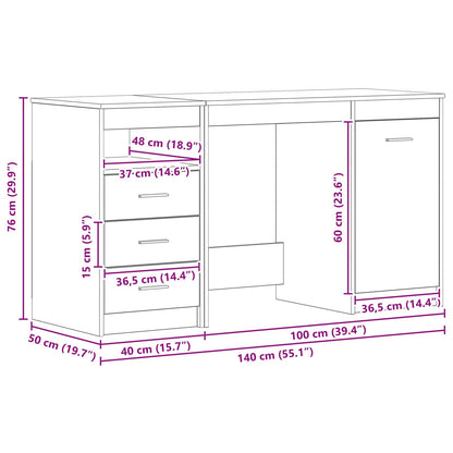 Bureau met lade 2 pcs Zwart Eiken 140 x 50 x 76 cm Bewerkt hout