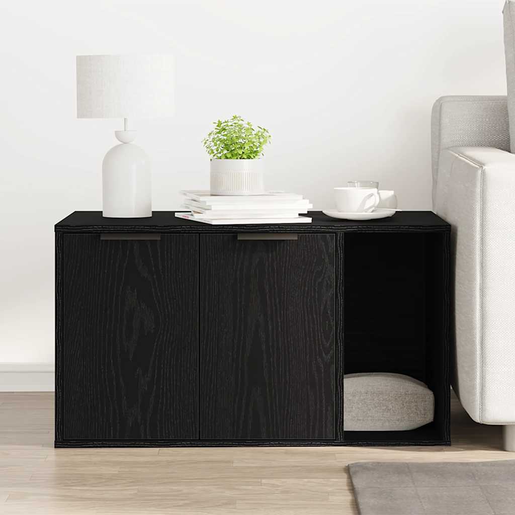 Kattenbakomheining zwart eiken 80x50x45 cm bewerkt hout