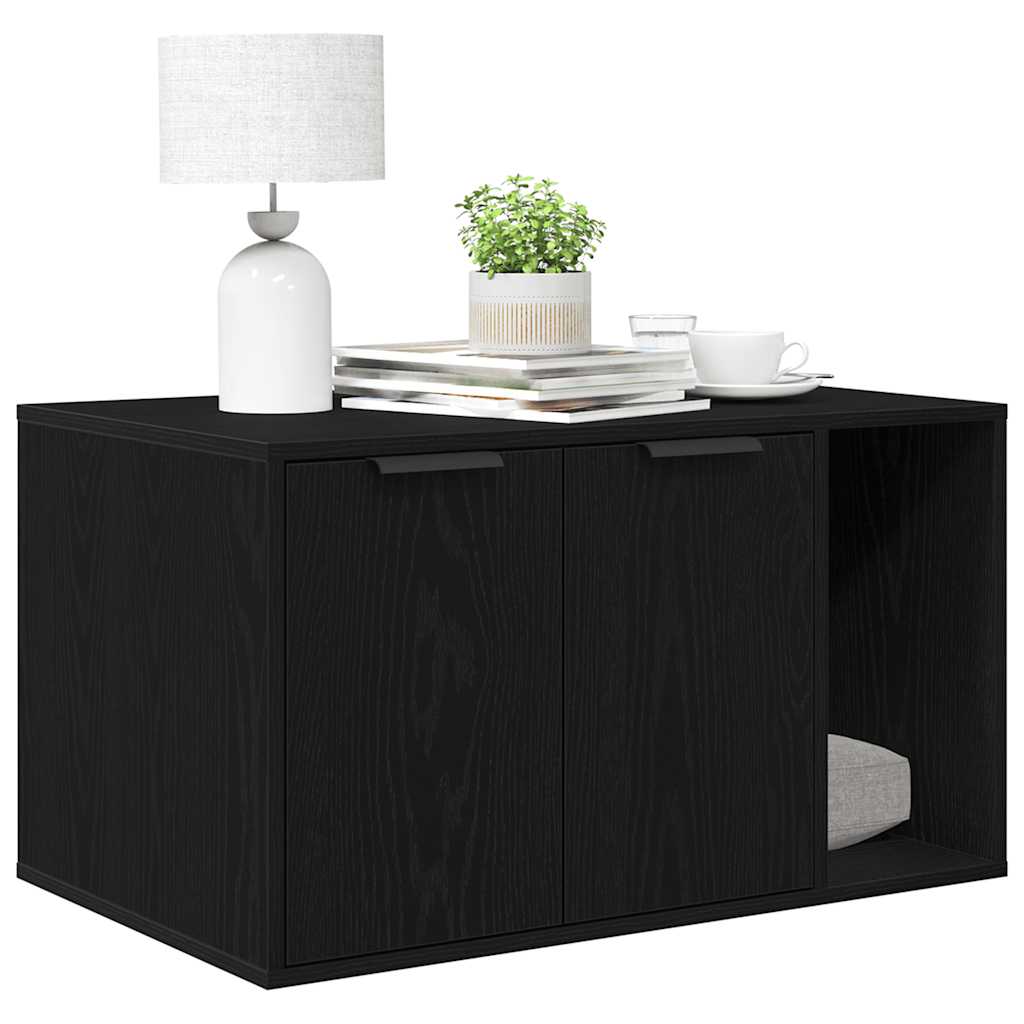 Kattenbakomheining zwart eiken 80x50x45 cm bewerkt hout