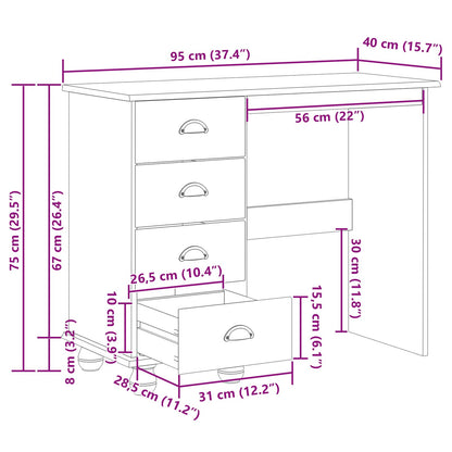 Schrijfbureau ASKIM Bruin 95 x 40 x 75 cm Massief grenenhout
