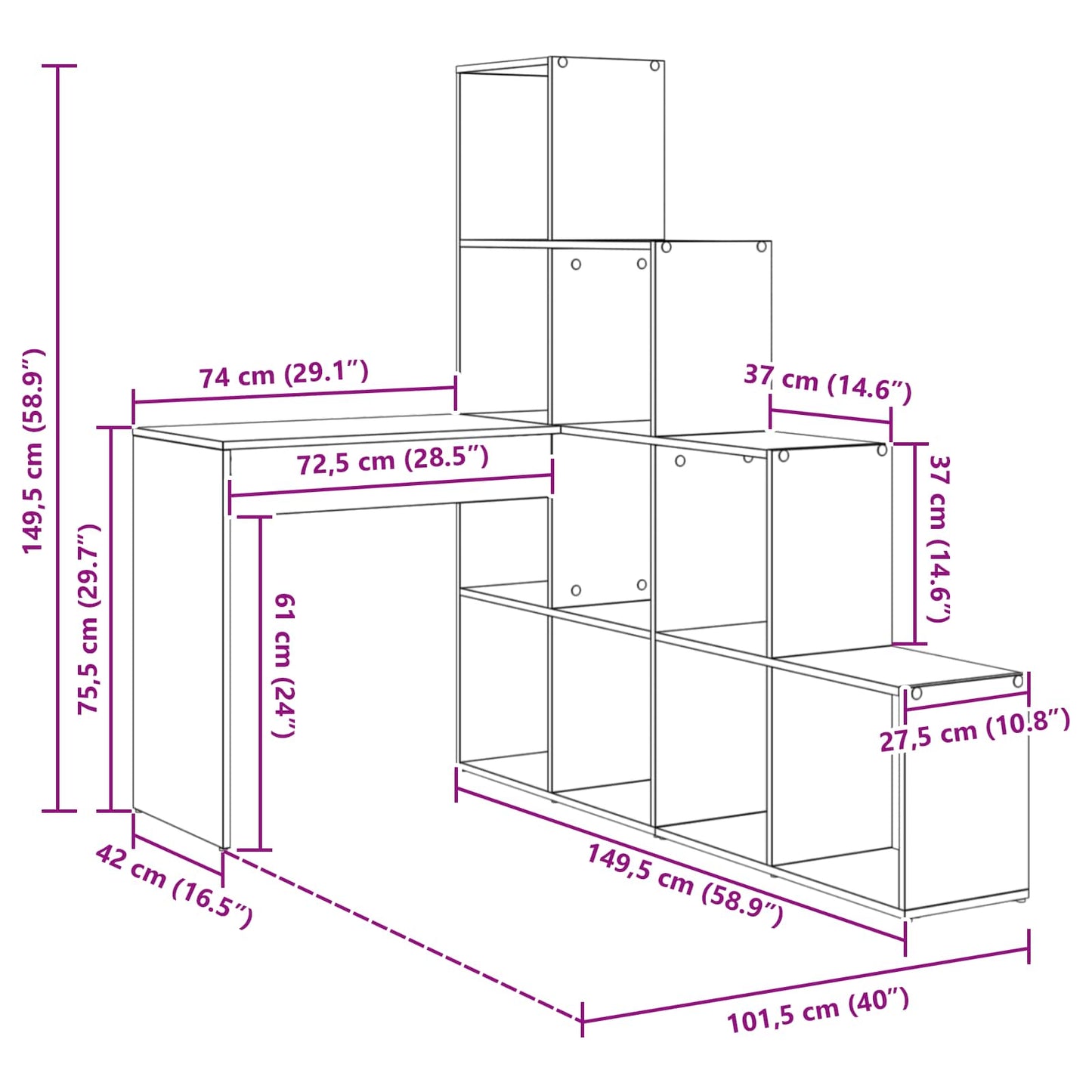 Hoekbureau Artisan Eiken 101,5 x 149,5 x 149,5 cm Bewerkt hout