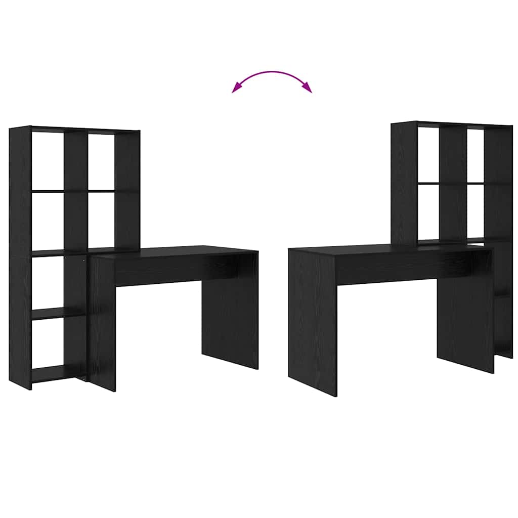 Bureau met plank Zwart Eiken 138,5 x 55 x 143 cm Bewerkt hout