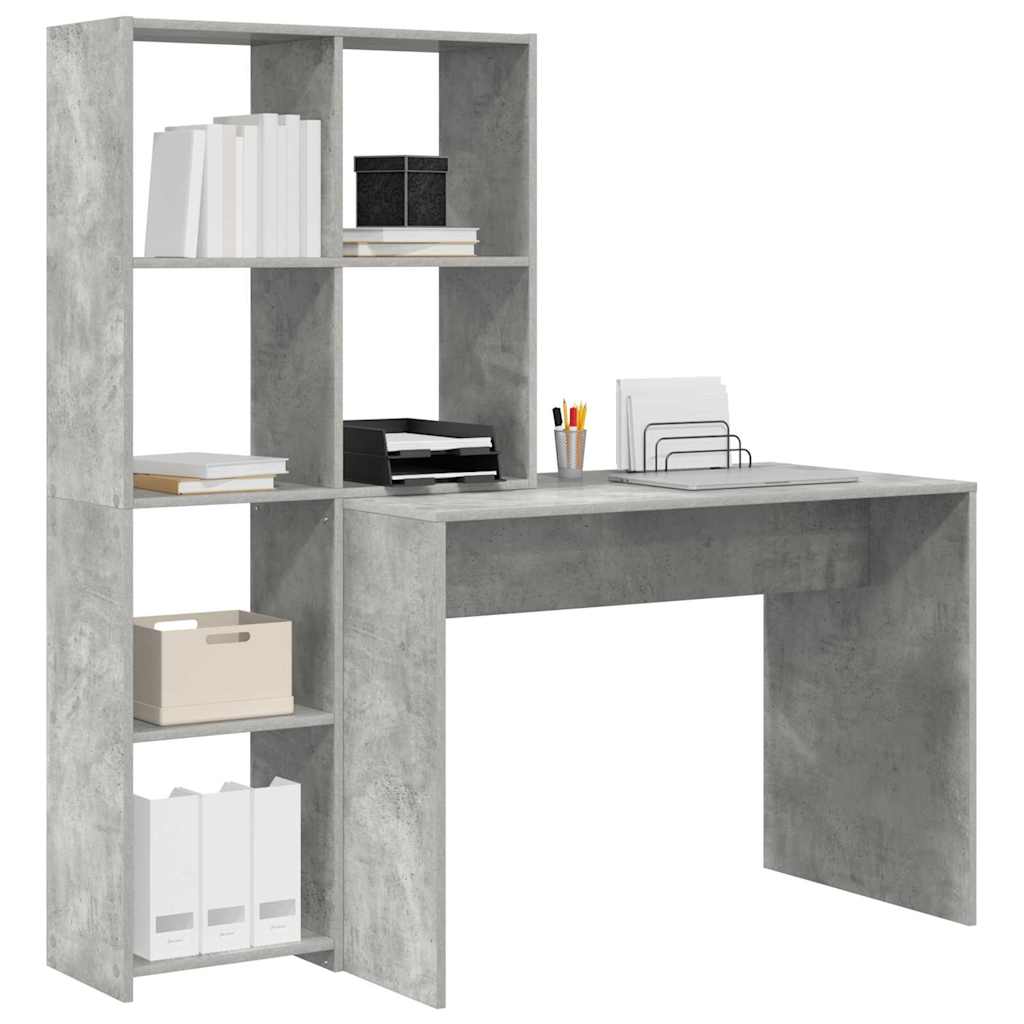 Bureau met plank Beton Grijs 138,5 x 55 x 143 cm Bewerkt hout