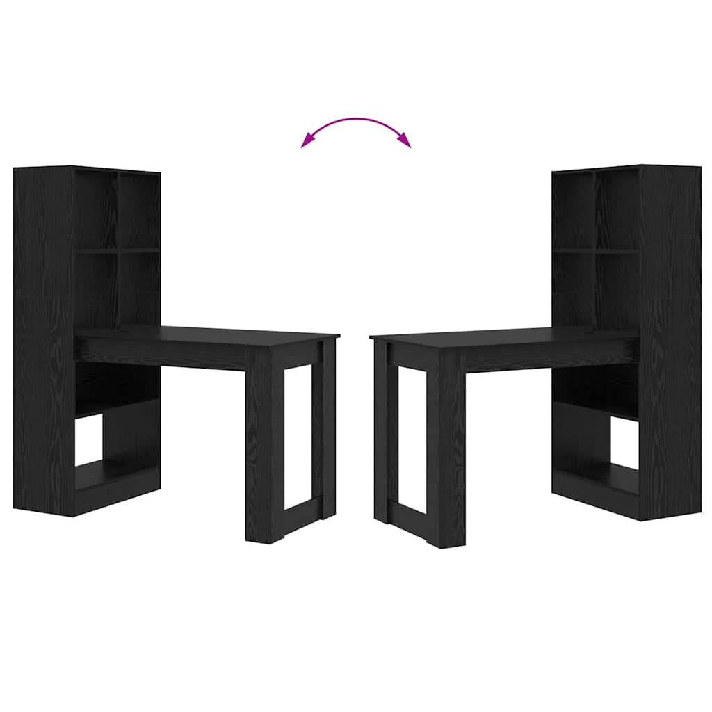 Bureau met plank Zwart Eiken 122 x 67 x 145 cm Bewerkt hout