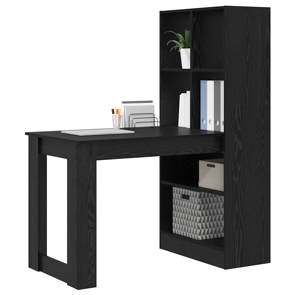 Bureau met plank Zwart Eiken 122 x 67 x 145 cm Bewerkt hout