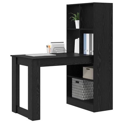Bureau met plank Zwart Eiken 122 x 67 x 145 cm Bewerkt hout