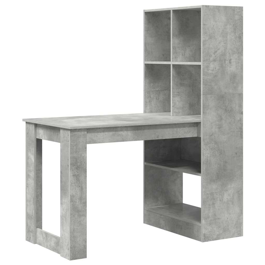 Bureau met plank Beton Grijs 122 x 67 x 145 cm Bewerkt hout