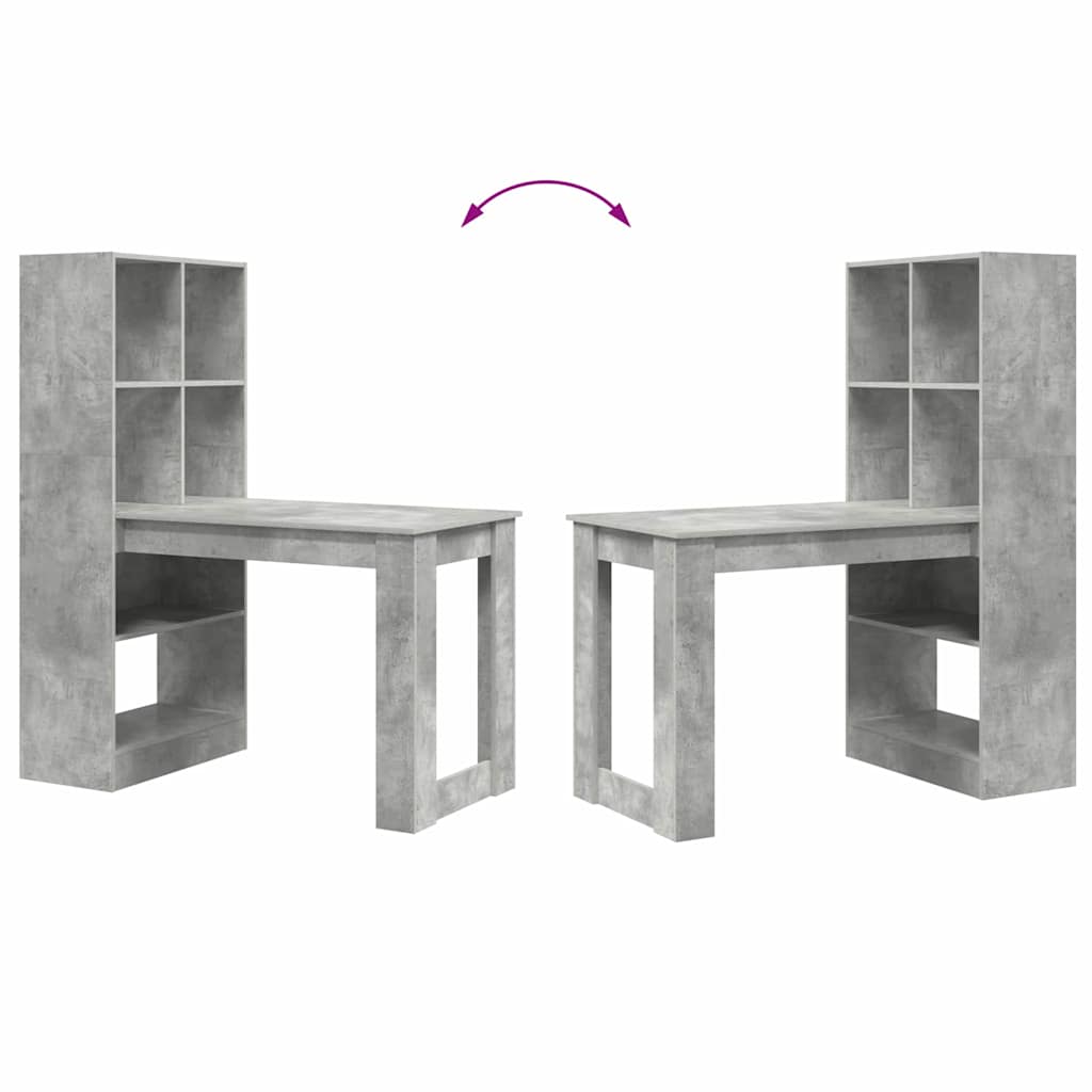 Bureau met plank Beton Grijs 122 x 67 x 145 cm Bewerkt hout