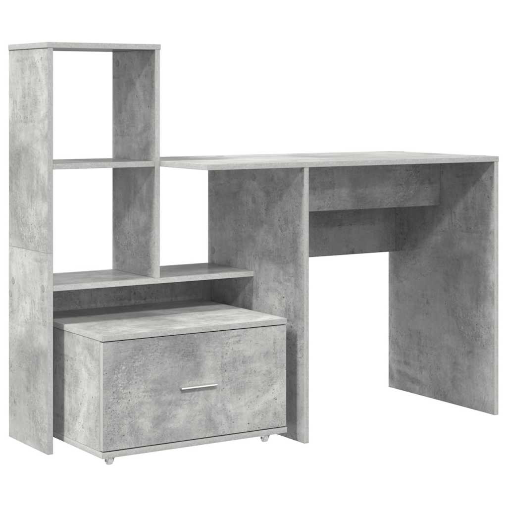 Bureau met lade Beton Grijs 131,5 x 50 x 106,5 cm Bewerkt hout