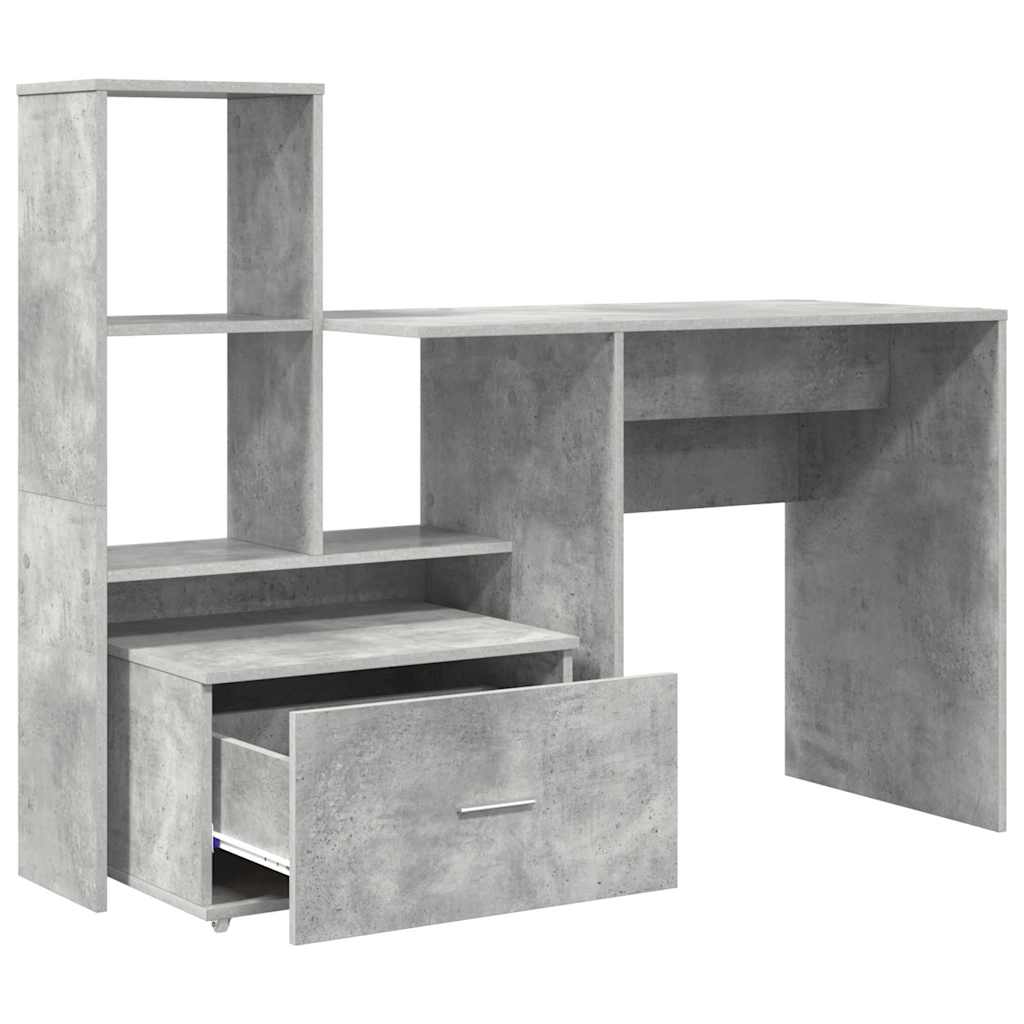 Bureau met lade Beton Grijs 131,5 x 50 x 106,5 cm Bewerkt hout