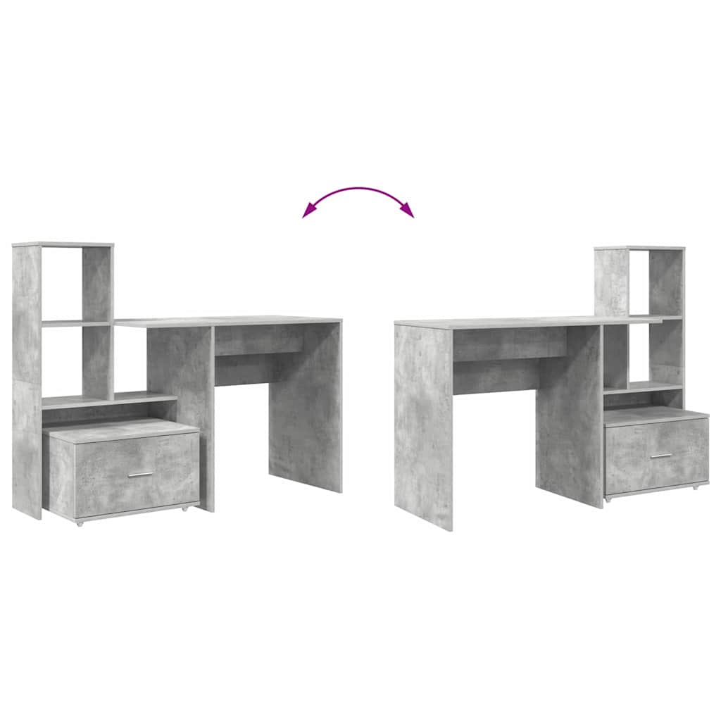 Bureau met lade Beton Grijs 131,5 x 50 x 106,5 cm Bewerkt hout