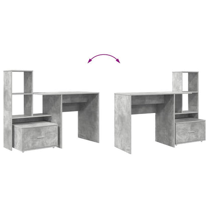 Bureau met lade Beton Grijs 131,5 x 50 x 106,5 cm Bewerkt hout
