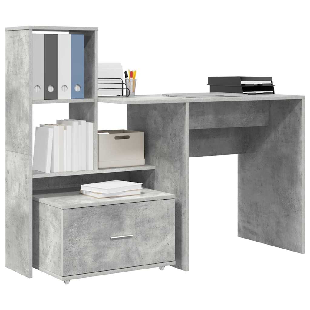 Bureau met lade Beton Grijs 131,5 x 50 x 106,5 cm Bewerkt hout