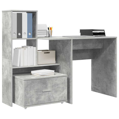 Bureau met lade Beton Grijs 131,5 x 50 x 106,5 cm Bewerkt hout