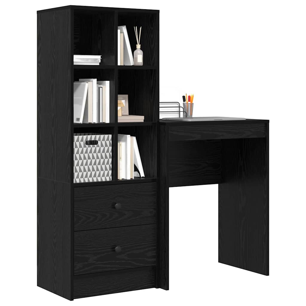 Bureau met lade 2 pcs Zwart Eiken