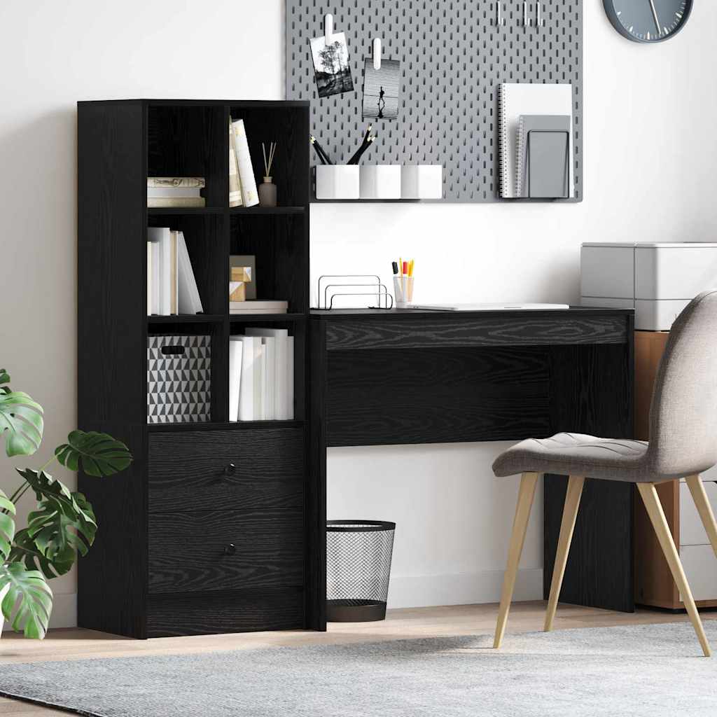 Bureau met lade 2 pcs Zwart Eiken