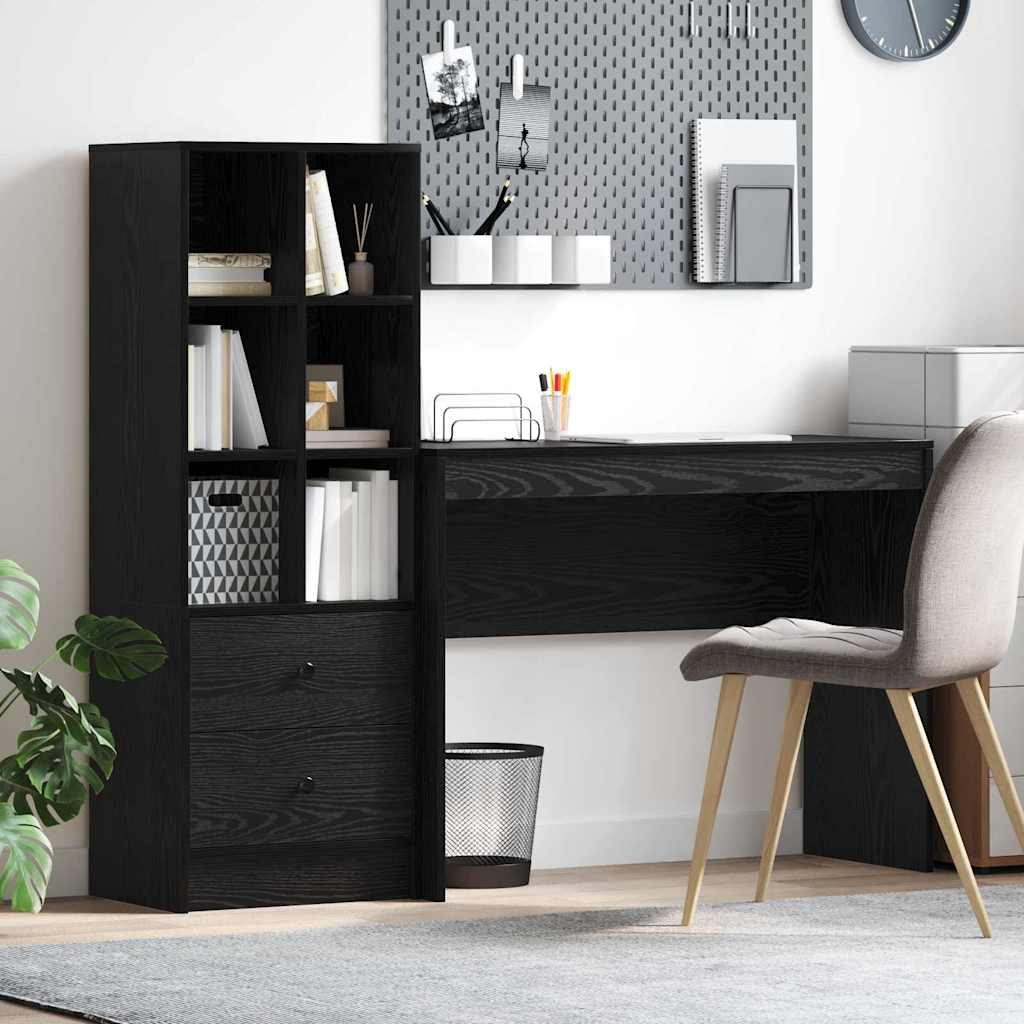 Bureau met lade 2 pcs Zwart Eiken