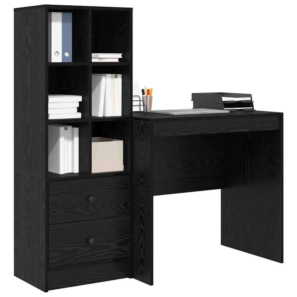 Bureau met lade 2 pcs Zwart Eiken