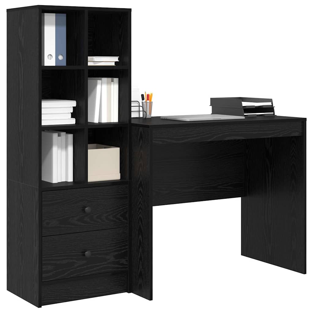 Bureau met lade 2 pcs Zwart Eiken
