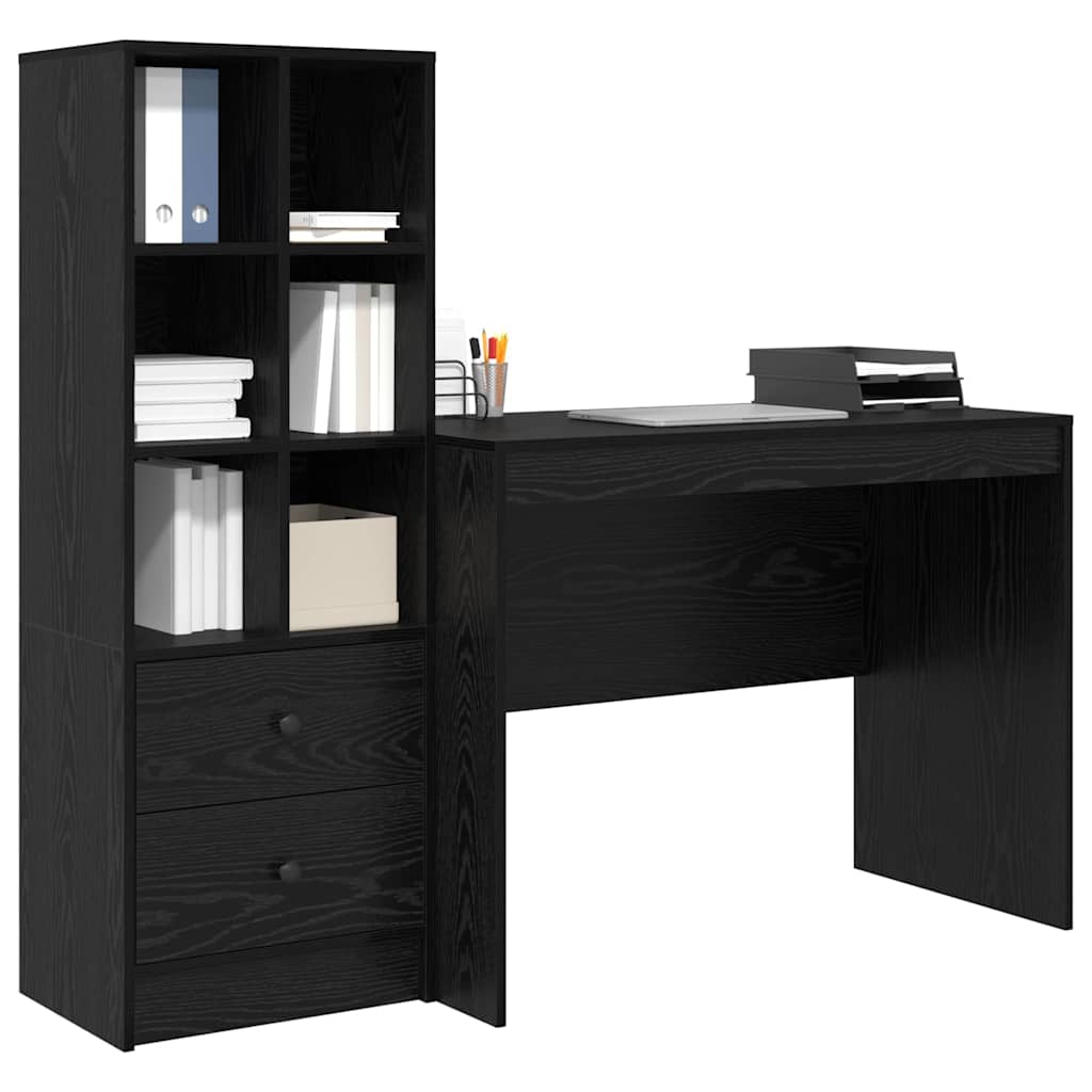 Bureau met lade 2 pcs Zwart Eiken