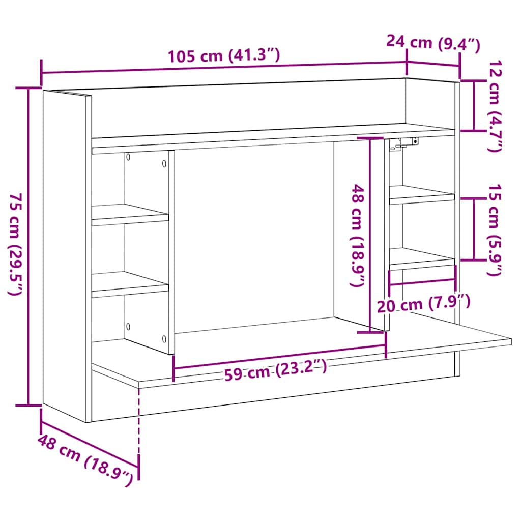 Aan de muur bevestigd bureau Oud hout 105 x 48 x 75 cm