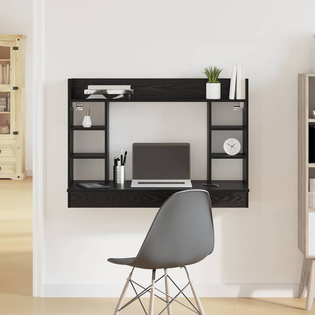 Aan de muur bevestigd bureau Zwart eiken 105 x 48 x 75 cm