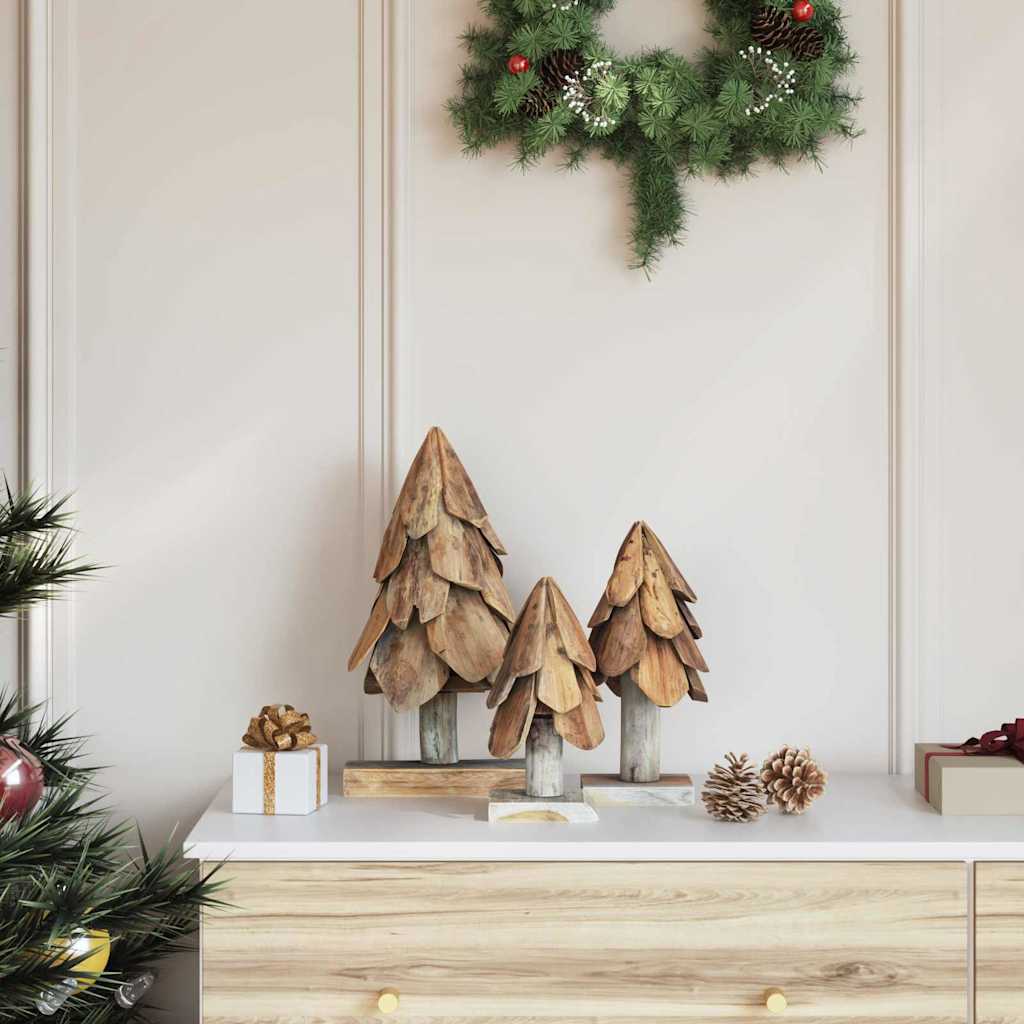 Kerstboom met standaard 3 pcs Bruin Massief teakhout