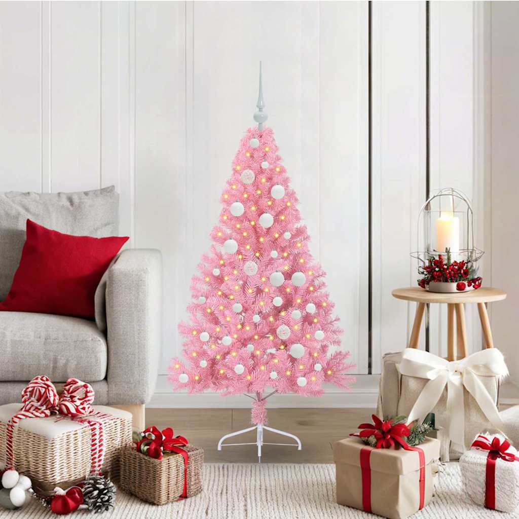 Kunstmatig Voorverlicht Kerstboom met 150 LED Roze 120 cm PVC