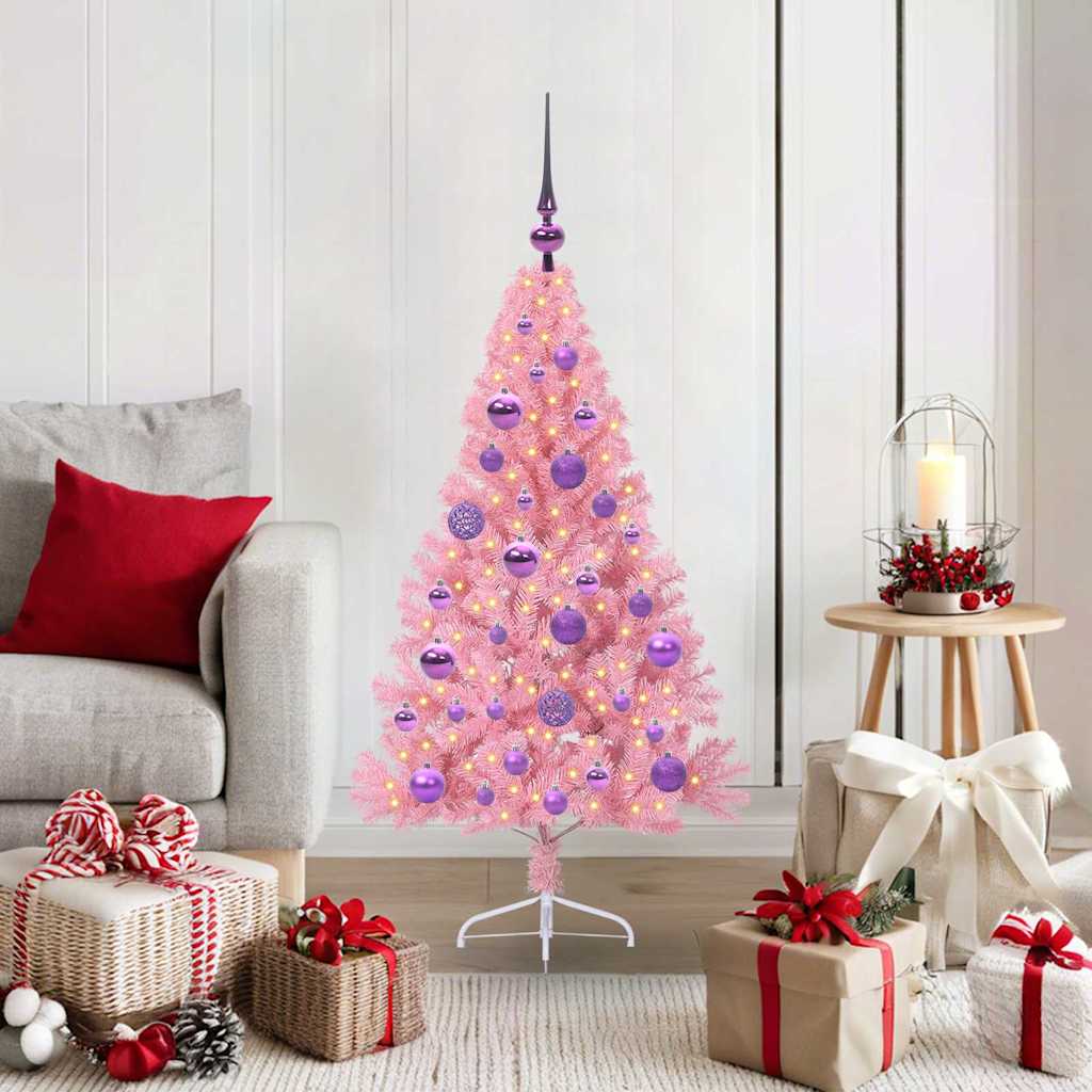 Kunstmatig Voorverlicht Kerstboom met 150 LED Roze 120 cm PVC