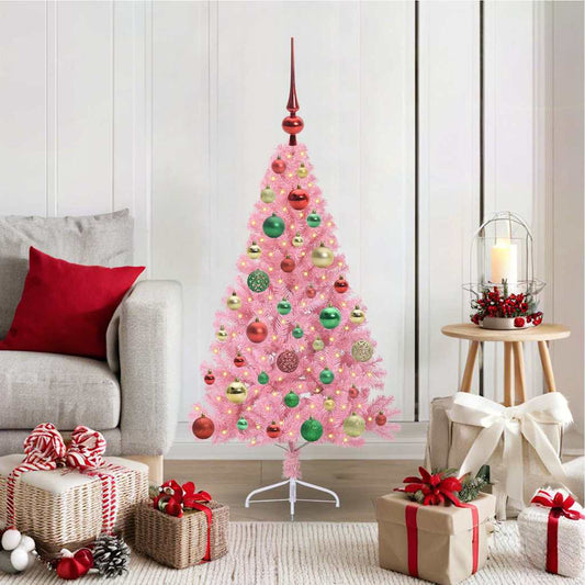 Kunstmatig Voorverlicht Kerstboom met 150 LED Roze 120 cm PVC
