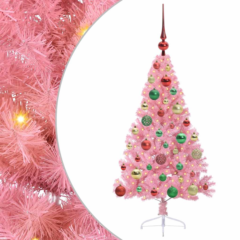 Kunstmatig Voorverlicht Kerstboom met 150 LED Roze 120 cm PVC