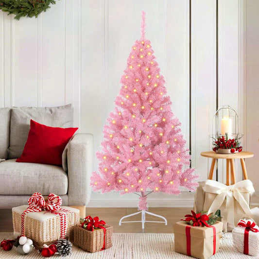 Kunstmatig Voorverlicht Kerstboom met 150 LED Roze 150 cm PVC