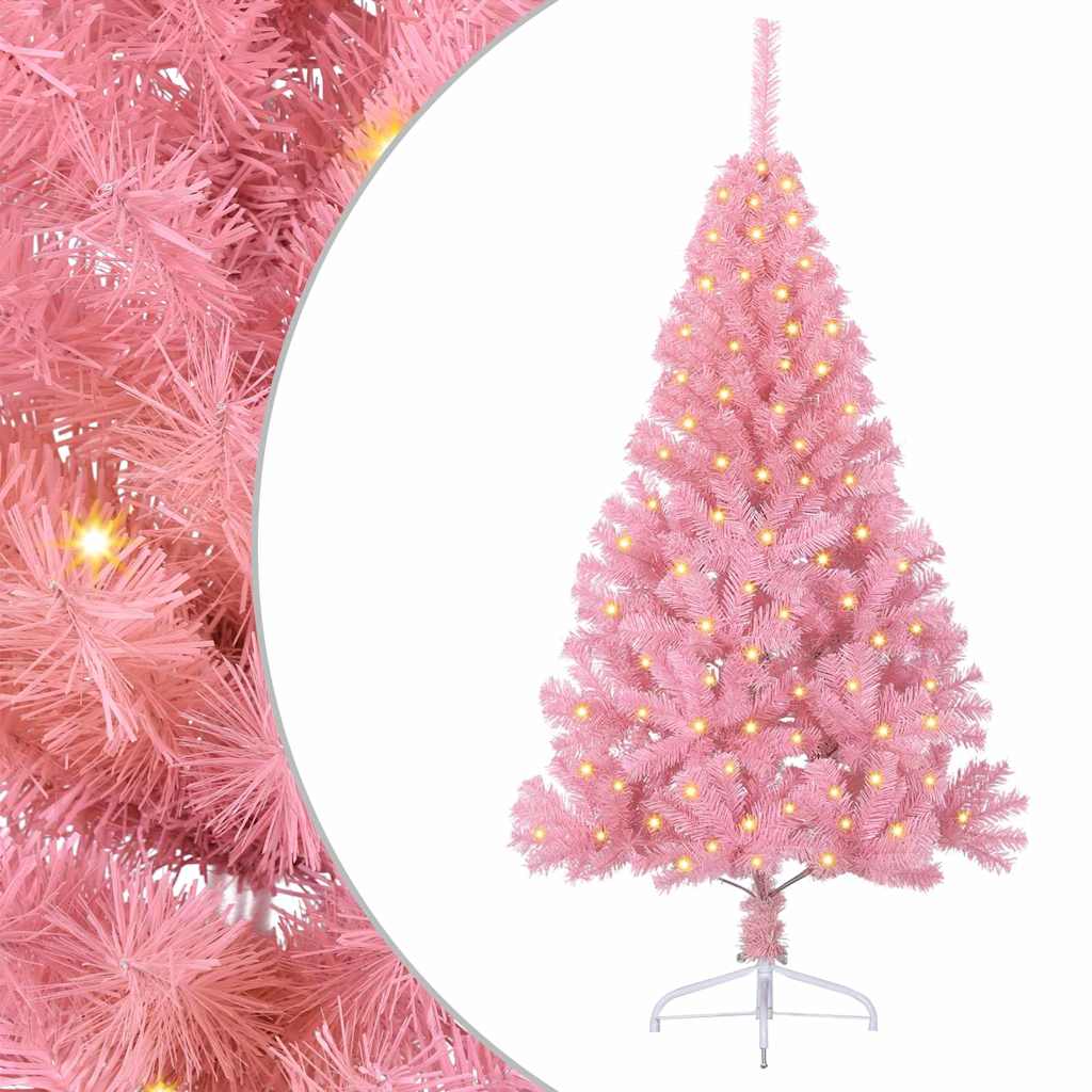 Kunstmatig Voorverlicht Kerstboom met 150 LED Roze 150 cm PVC