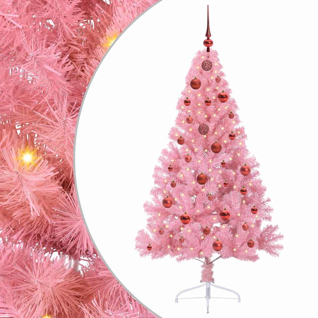 Kunstmatig Voorverlicht Kerstboom met 150 LED Roze 150 cm PVC