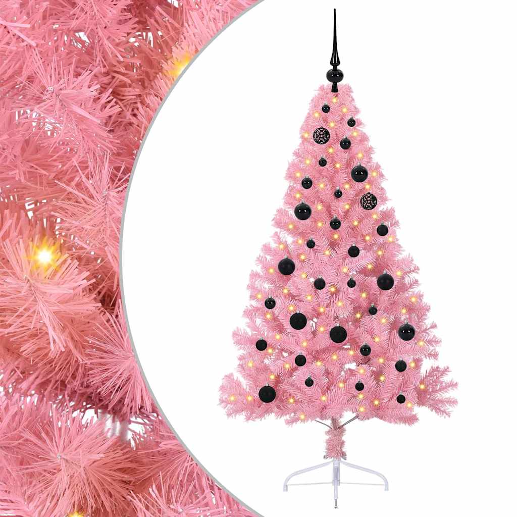 Kunstmatig Voorverlicht Kerstboom met 150 LED Roze 150 cm PVC