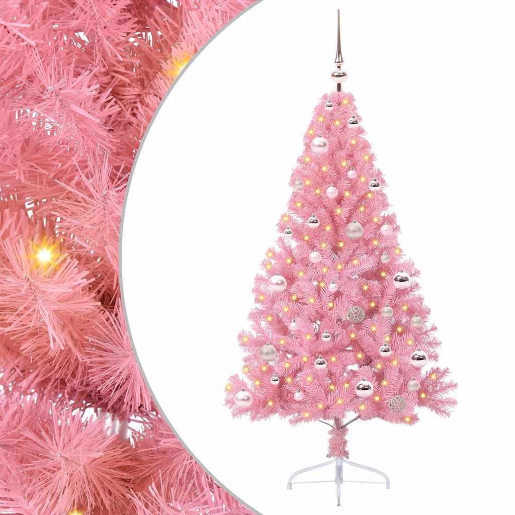 Kunstmatig Voorverlicht Kerstboom met 150 LED Roze 150 cm PVC