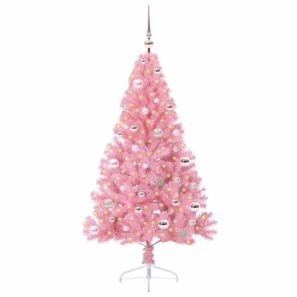 Kunstmatig Voorverlicht Kerstboom met 150 LED Roze 150 cm PVC