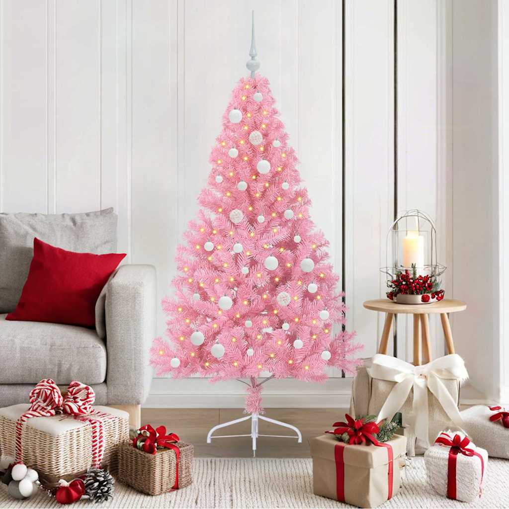Kunstmatig Voorverlicht Kerstboom met 150 LED Roze 150 cm PVC