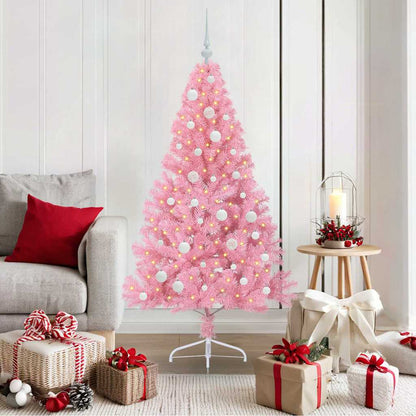 Kunstmatig Voorverlicht Kerstboom met 150 LED Roze 150 cm PVC