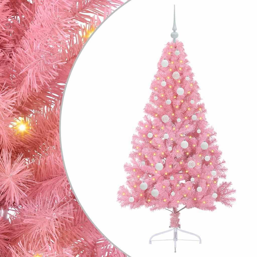 Kunstmatig Voorverlicht Kerstboom met 150 LED Roze 150 cm PVC