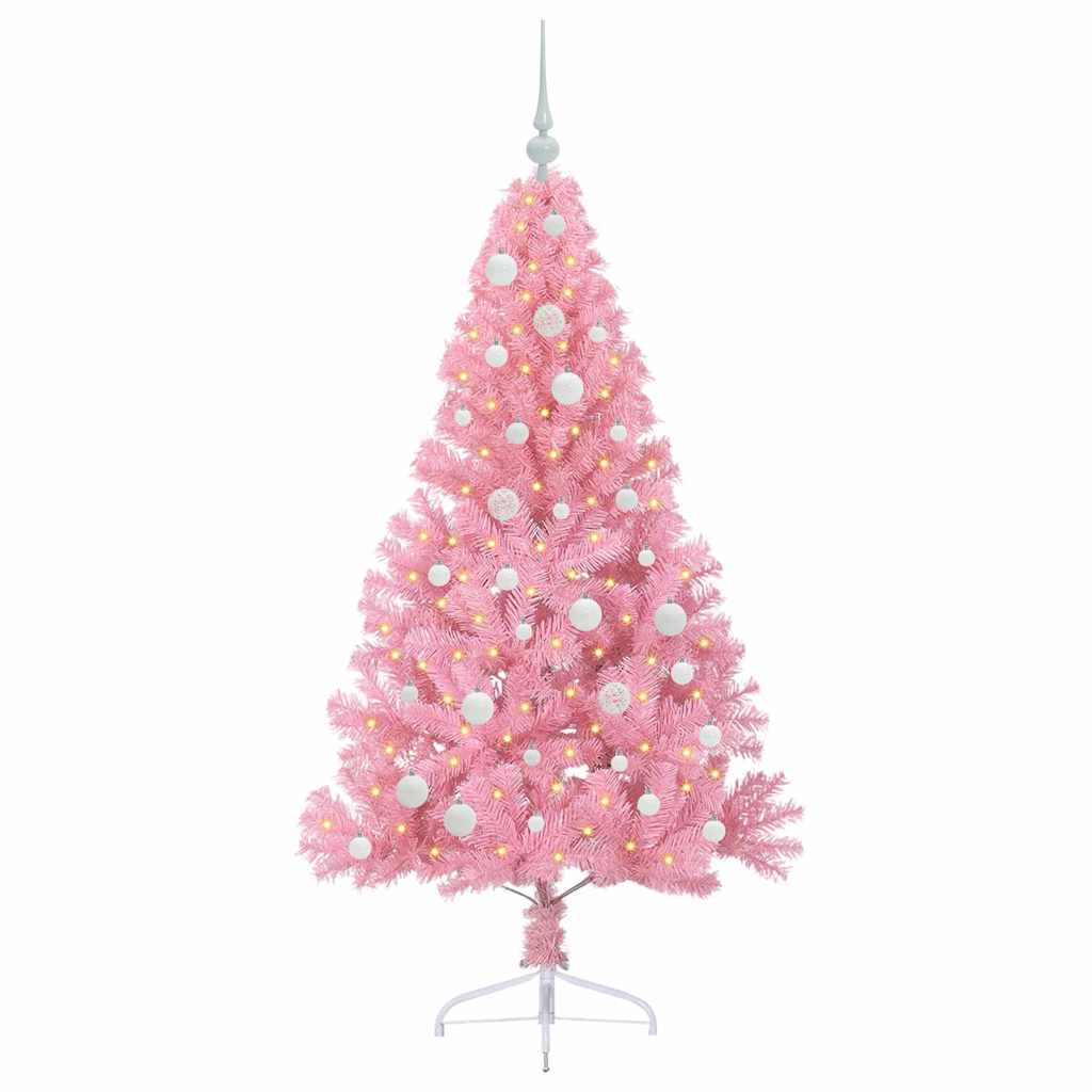 Kunstmatig Voorverlicht Kerstboom met 150 LED Roze 150 cm PVC