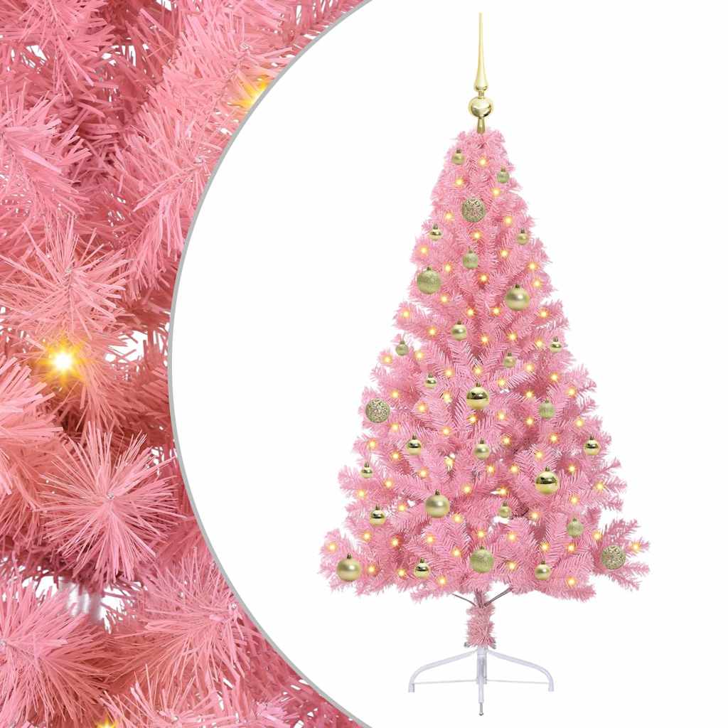 Kunstmatig Voorverlicht Kerstboom met 150 LED Roze 150 cm PVC