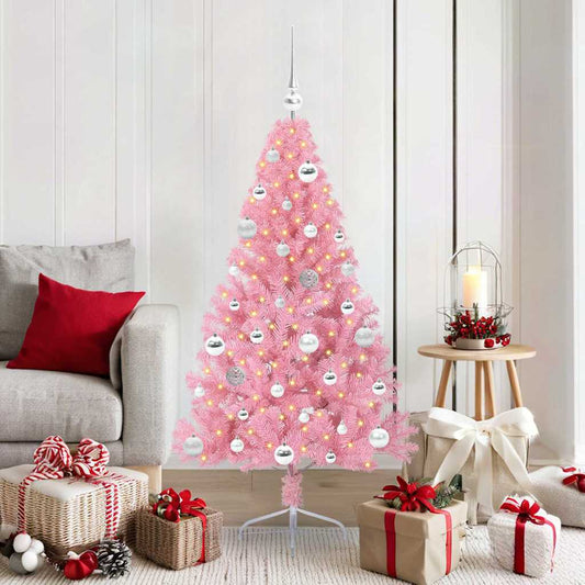 Kunstmatig Voorverlicht Kerstboom met 150 LED Roze 150 cm PVC