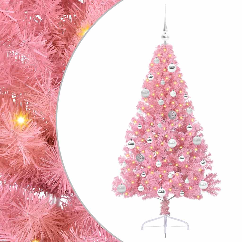 Kunstmatig Voorverlicht Kerstboom met 150 LED Roze 150 cm PVC