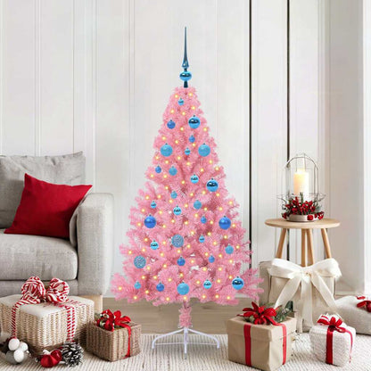 Kunstmatig Voorverlicht Kerstboom met 150 LED Roze 150 cm PVC