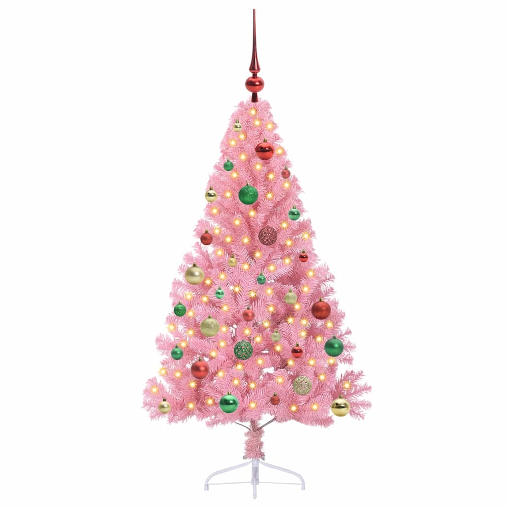 Kunstmatig Voorverlicht Kerstboom met 150 LED Roze 150 cm PVC